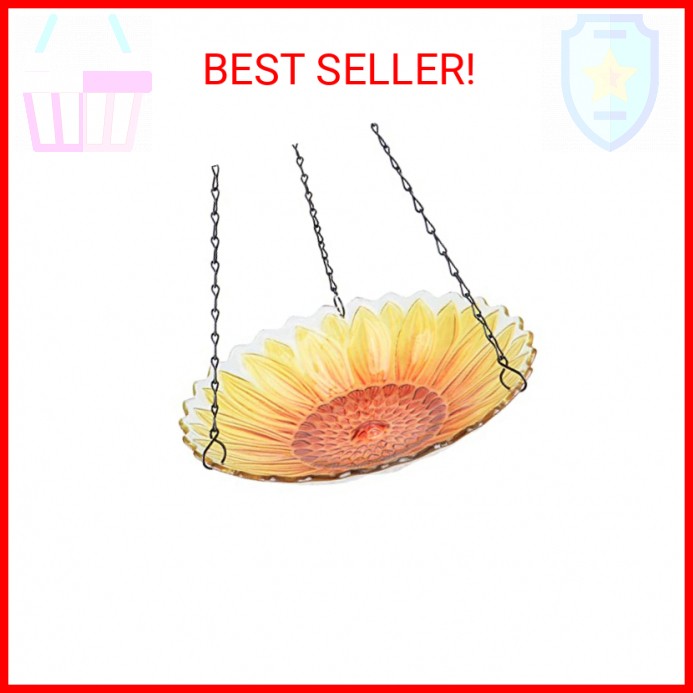 MUMTOP Hanging Bird Bath Outdoor, Sunflower Glass BirdBaths & Birdfeeder with Wa