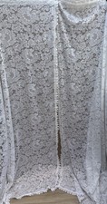 Vtg White Lace Curtain Rod Panels Set Of 2 Crochet Border 76x100