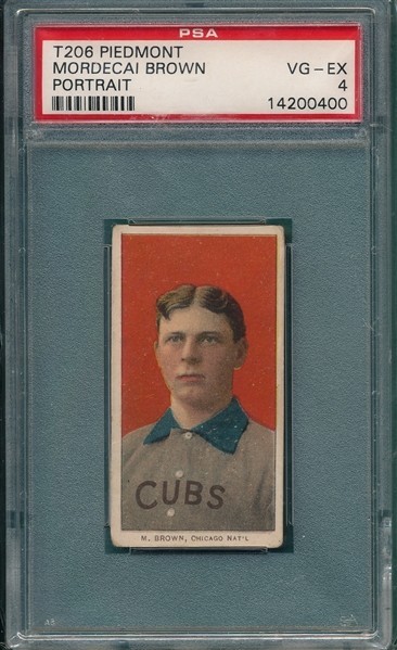 1909-11 T206 Piedmont 350 Mordecai Brown Portrait  PSA 4 HOF Chicago National 
