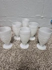Vintage White Milk Glass Hobnail Footed Goblet  5.5" Set Of 6