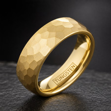 Gold Tungsten Carbide Ring Men Hammered Domed Wedding Band Comfort Fit Sz