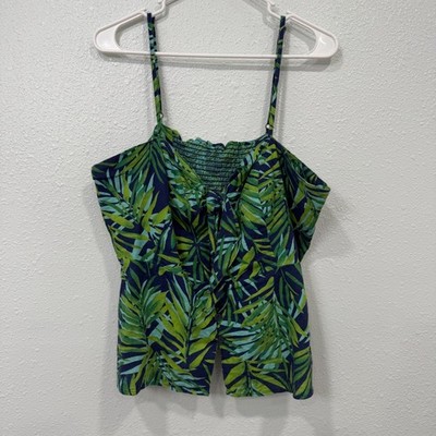 Sofia Jeans by Sofia Vergara Tropical Palm Print Tie Front Camisole Top XL Green
