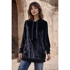 Alice + Olivia Black Velvet Tunic Hoodie XS
