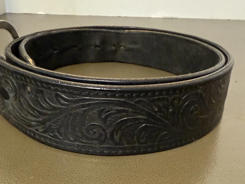 Cinturón Silver Creek Classics Cuero Negro Tocado a Mano Western Talla 38 EE. UU. De Colección Foto 2 de 4