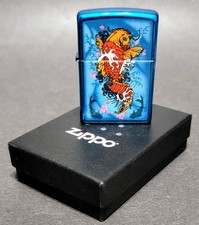 2011 Kio Koi Fish Polished Metallic Blue Zippo Lighter - New