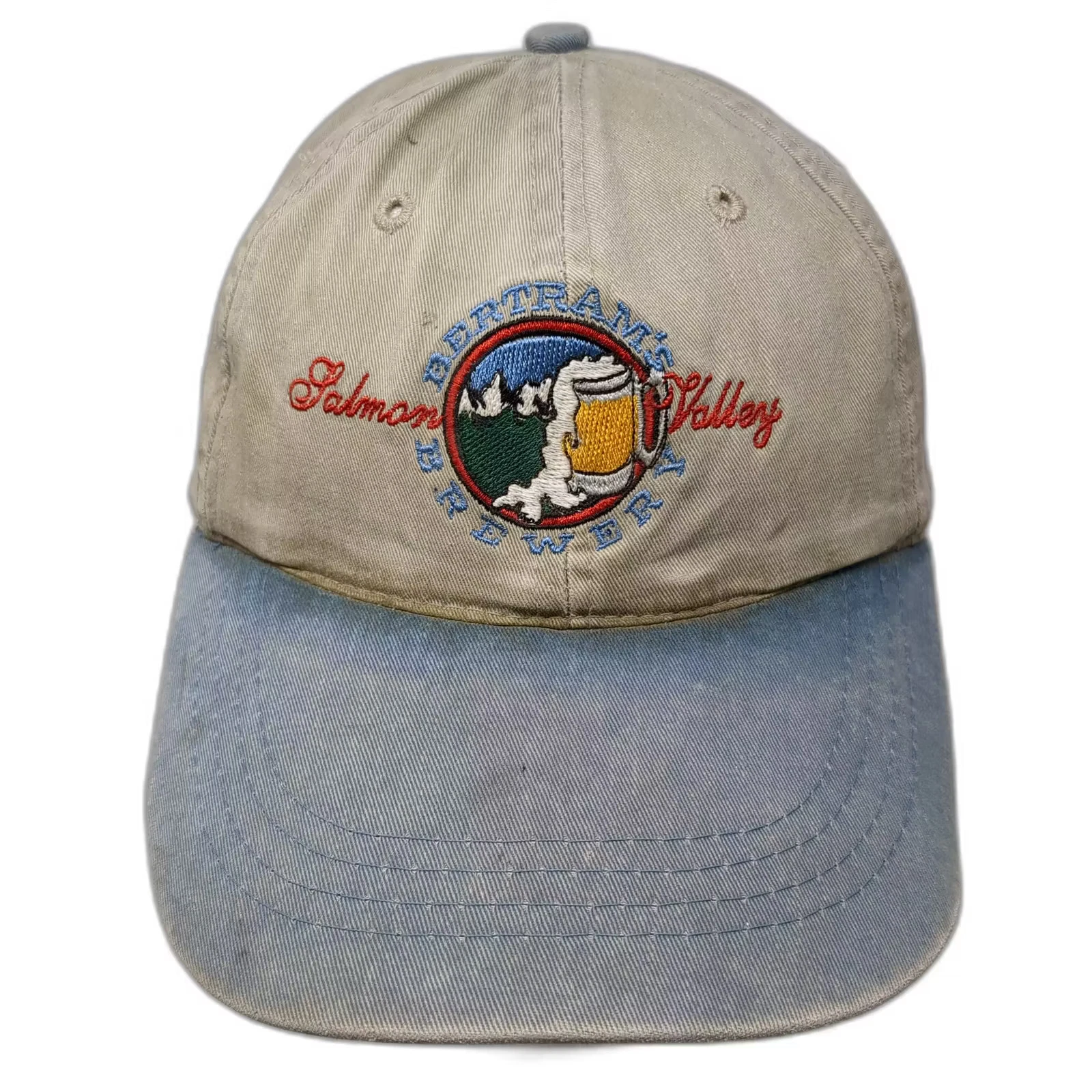 Bertram's Salmon Valley Brewery Baseball Cap Beige Blue One Size Embroidered Hat