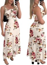 Womens Summer Boho Maxi Dress Square Neck Sleeveless Cut Out Floral A Line Dress