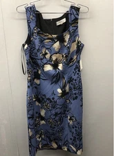 Kasper Women's Blue Floral Textured Sleeveless Sheath Dress Size 6 NWT