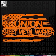 UNION SHEET METAL WORKER FLAG Vinyl Decal Sticker SUV CAR TRUCK Hard Hat Die Cut