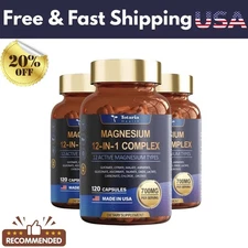 Magnesium 12 in 1 Complex 700mg -Dietary Supplement 120 capsules (Pack of 3) USA
