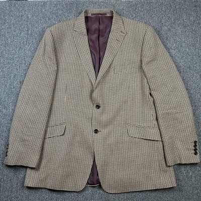 M&S Blazer Mens 46 Brown Houndstooth Wool Moon Cloth Tailored Hacking Jacket