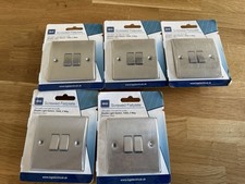 BG Screwed Flatplate Double Light Switch, 10AX, 2 Way Brushed Steel Box of 5