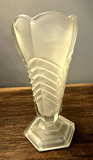 Art Deco Davidson Chevron frosted crystal stem vase