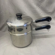 Double Boiler Revere Ware 3-pc Saucepan 2 Qt Stainless Tri Ply Disc Flat Bottom