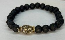 8"L Handcrafted Zen Buddha 8mm Lava Gemstone Beaded Bracelet