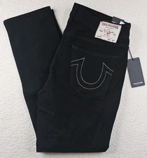 True Religion Geno SN Relaxed Slim Lurex Stitch Black Rinse Jeans Mens 34x32