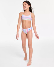 NEW ROXY GIRL SALTY STRIPE 2 PIECE GIRLS SWIMSUIT SZ 14