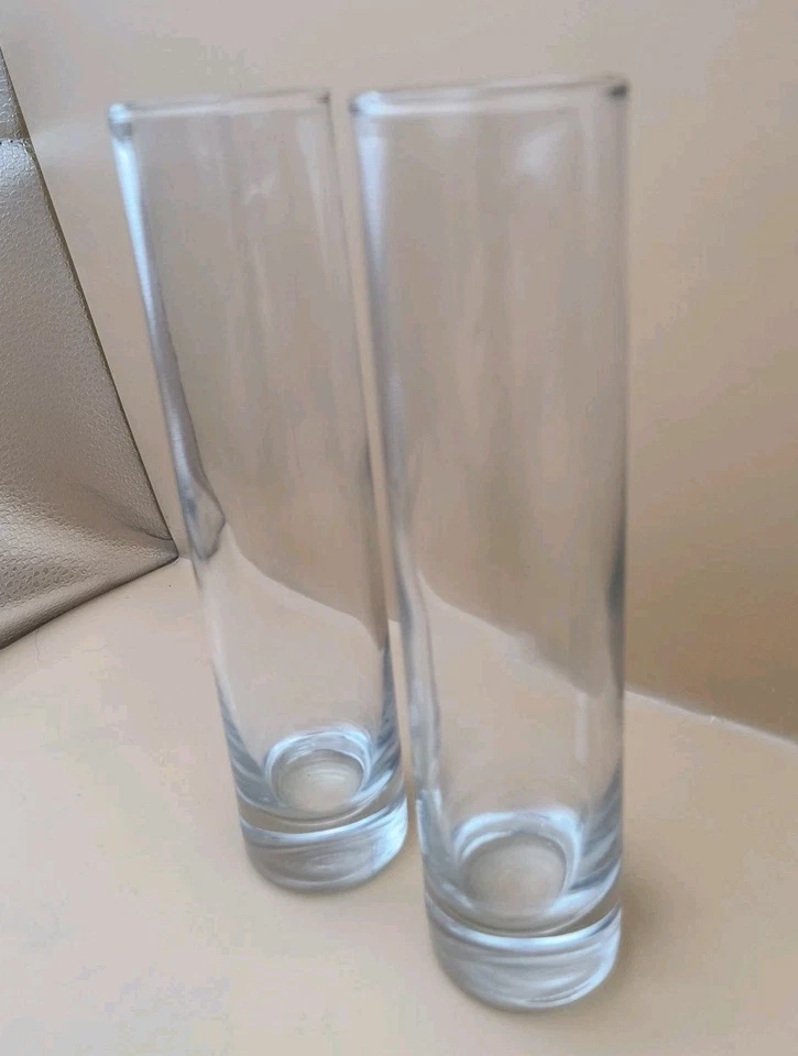 (2) Par de jarrones cilíndricos de vidrio transparente Libbey, 7,5" hechos en EE. UU. Foto 4 de 4