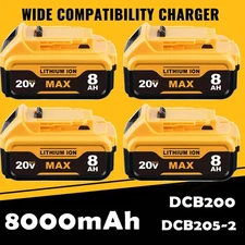 NEW 4Pack 8.0AH 20 Volt For DeWalt Max XR 20V Lithium Ion Battery DCB200 DCB202