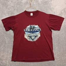 Navy USS Saratoga 09 Graphic Print Single Stitch T-Shirt Men XL Red Made in USA