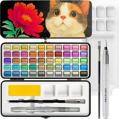 ARTISTRO 50 Metallic Colors Watercolor Paint Set - Portable Paint Set with Palet