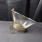 Vintage MCM Anchor hocking clear glass dip bowl w/ brass colored bracket