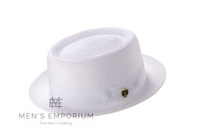NEW Mens Montique Dress Hat Summer Spring Fashion Straw Pork Pie Classic White