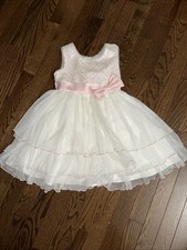 Jona Michelle Kids Spring Dress Size 4 WHITE PINK SEQUINS BOW GORGEOUS