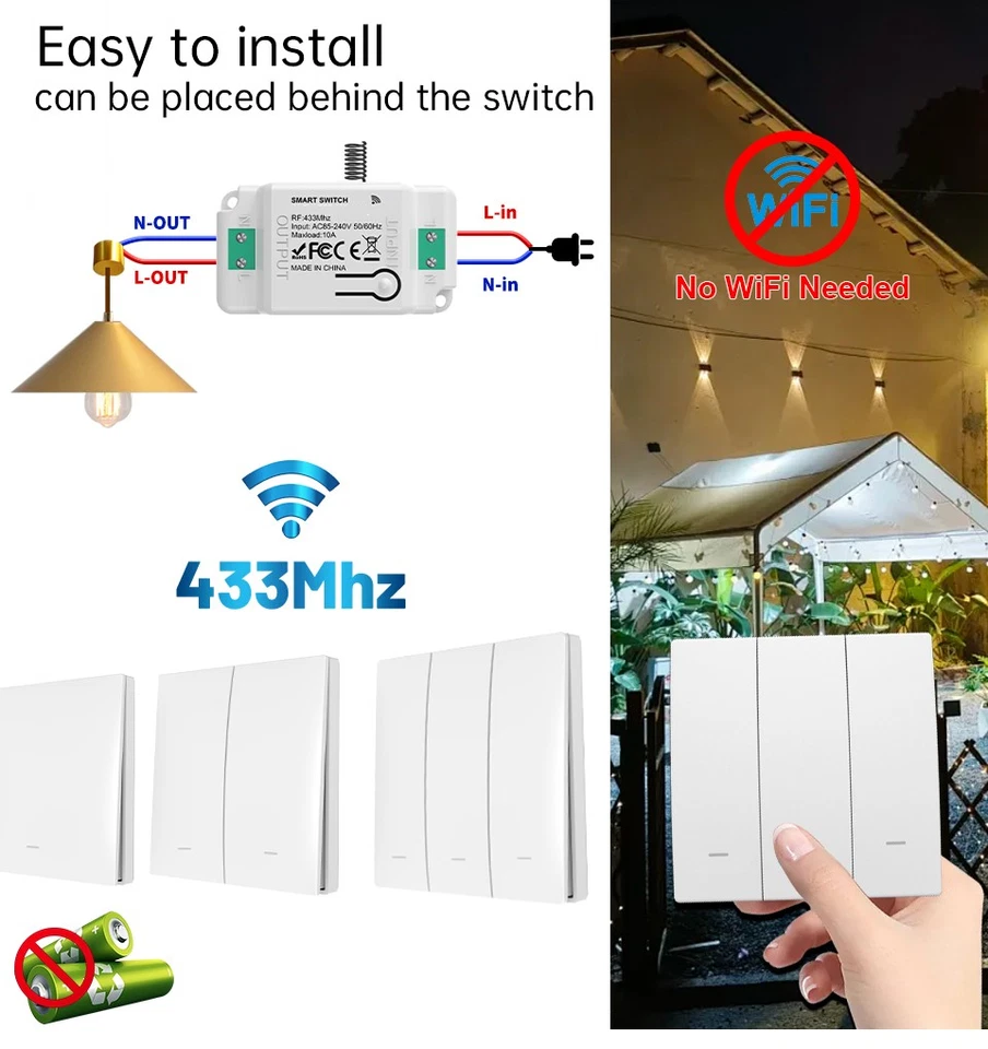 Interruttore RF Wireless Telecomando Senza Batteria 3 Tasti RF 433MHz Generatore - Immagine 3 di 3
