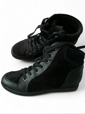 Call It Spring Black Velvet 1.5  Low Wedge Lace Up Sneakers Size 7