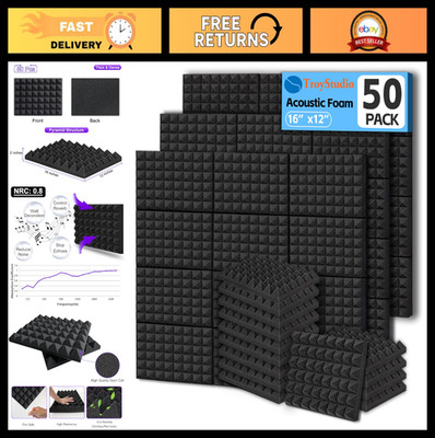 Thick Acoustic Foam Panels 50 Pcs 16x12x2'' Pyramid Sound Absorbing Tiles, Soundp
