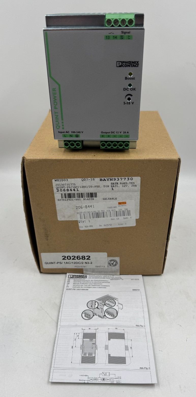 Phoenix Contact Quint-PS/1AC/12DC/20 Power Supply Input 100-240VAC Output 12VDC