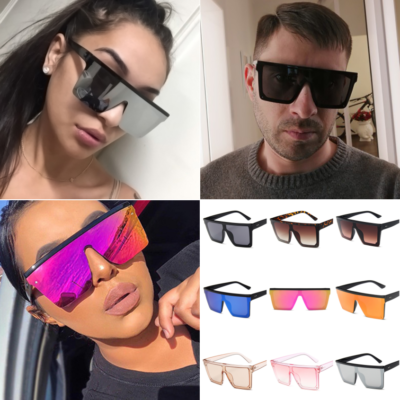 Oversized Square Sunglasses Men Women Fashion Flat Top One  display picture 2