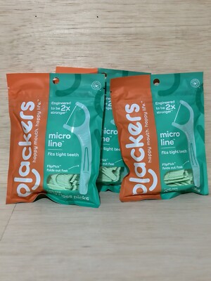 Lot 3-Plackers Micro Line Fits Tight Teeth Fresh Mint 90 Each Floss Picks