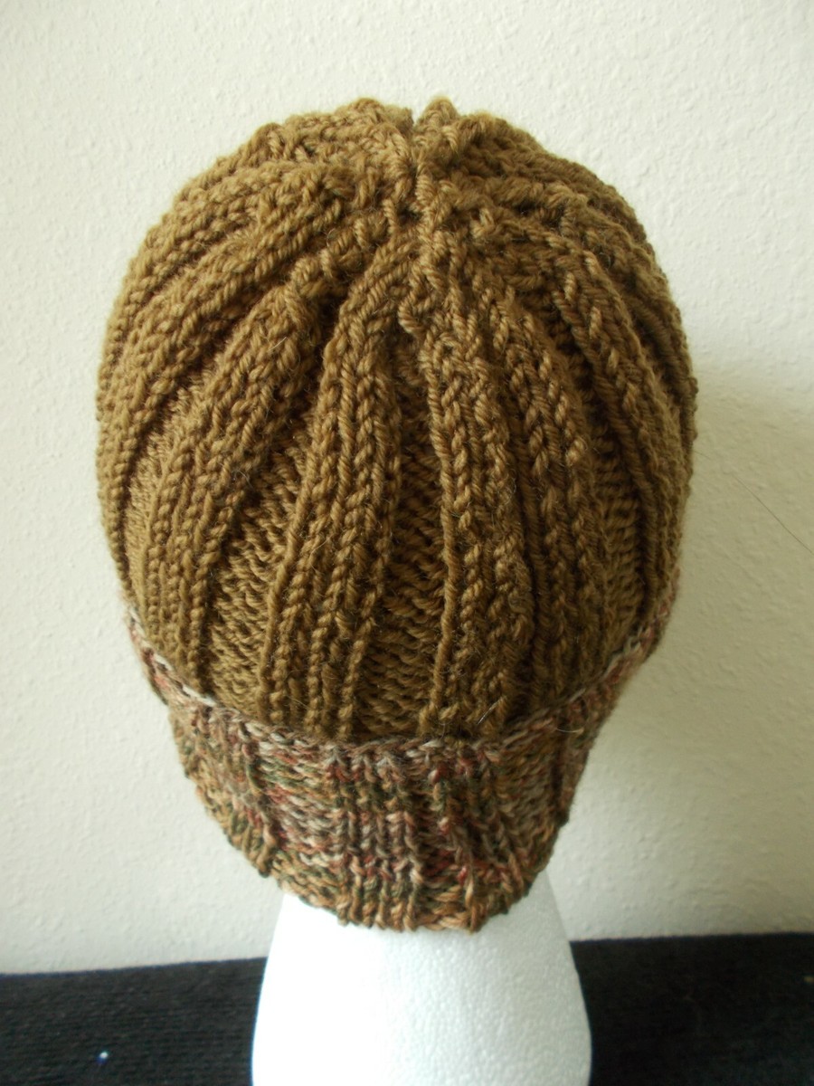 Hand knitted cozy and warm 100% wool hat, brown with brown 