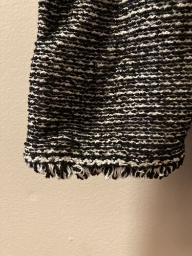 Chico's Sweater Jacket Size L Textured Tweed Knit Fringe Black White Size 3 - Picture 4 of 12
