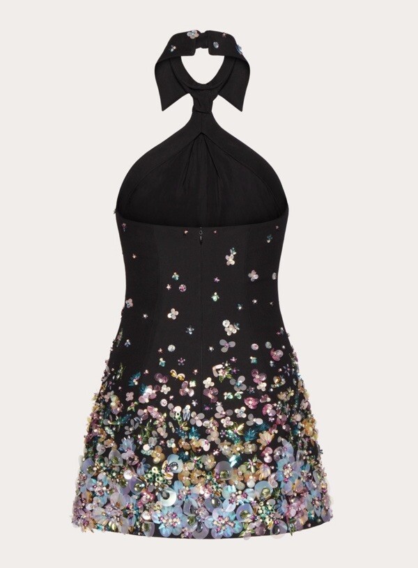 embroidered crepe couture short dress Valentino Embroidered Crepe Couture Short Dress Woman Black/gold/silver 42