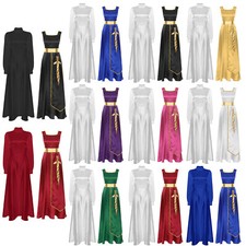 Women Flared Dress Festival Robe 2 Piece Tunic Gowns Praisewear Worship Choir