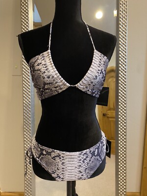 Norma Kamali NWT Black/White Python 2 PC Swim Suit Top Medium, Bottoms Small