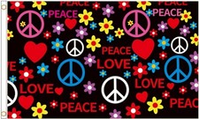 Bandiera in poliestere Peace and Love 5'x3'