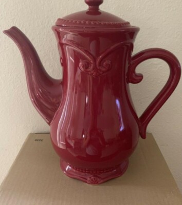 Princess House PAVILLION Berry Red Tea Pot (3239) With 4 Mugs for
