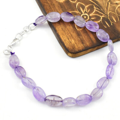 66,00 kt natürliches 8 Zoll langes ovales Amethyst Perlen Armband NK 49E151