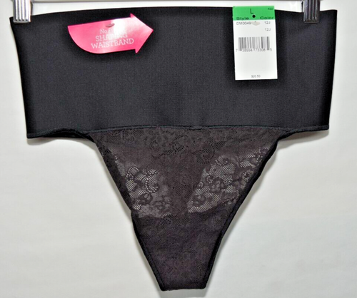 NWT Maidenform Tame Tummy Smoothing Waist Lace Thong Shapewear L Black DM0049 - Picture 2 of 11
