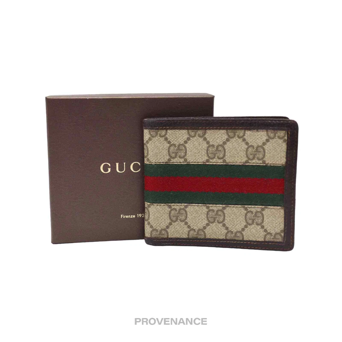 Gucci GG Supreme Signature Web Bifold Wallet Brown