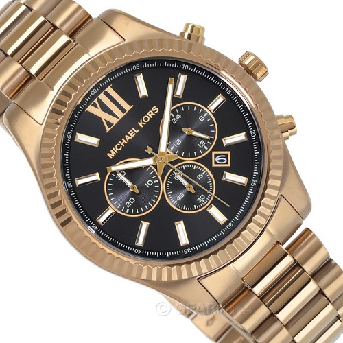 Michael Kors Lexington Mens Watch, Black Dial, Antique Gold Stainless Steel Band - Picture 6 of 8