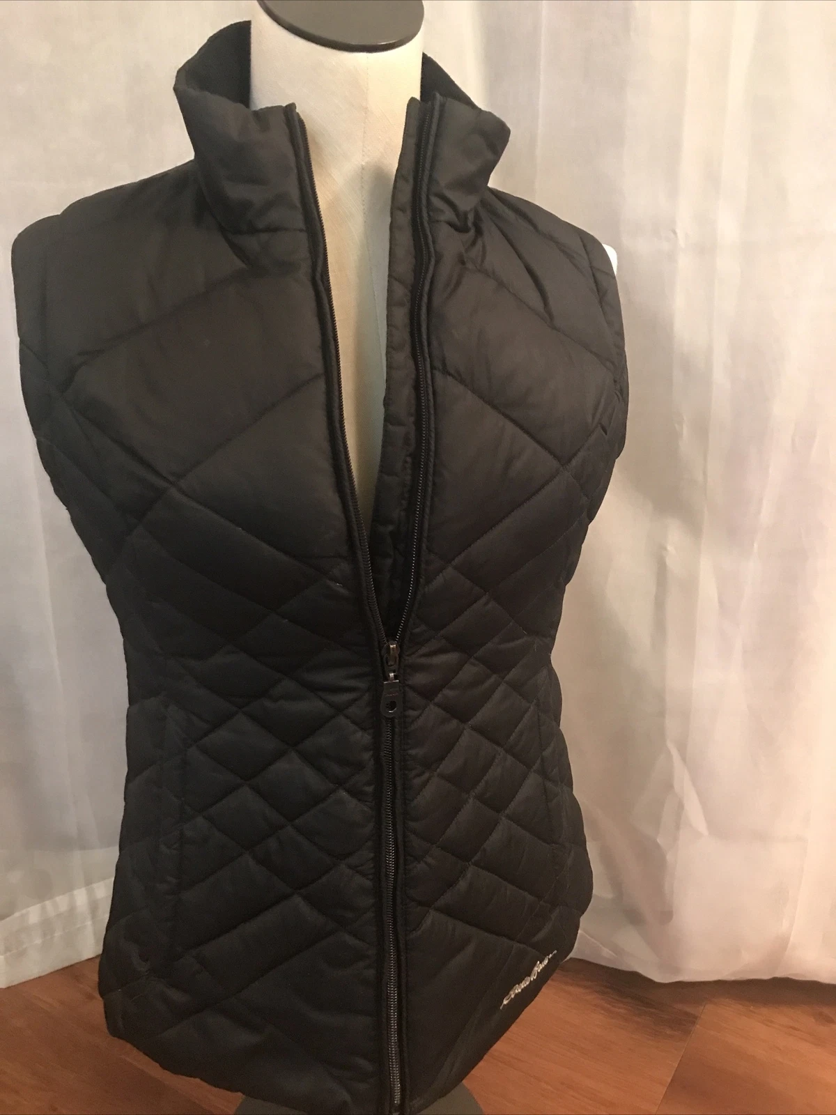 VETEMENTS EDDIE BAUER XS Gilet da donna senza maniche con cerniera tasche nero comodo imbottito