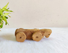 Antique Handcrafted Wooden Horse Head Pulling Cart Vintage Kids Toy Boho W412