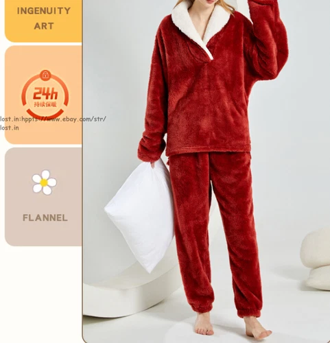 Neu Damen Flauschig Pyjama Set Weich Bequem Fleece Nachtwäsche Winter Flauschig Loungewear - Bild 13 von 28