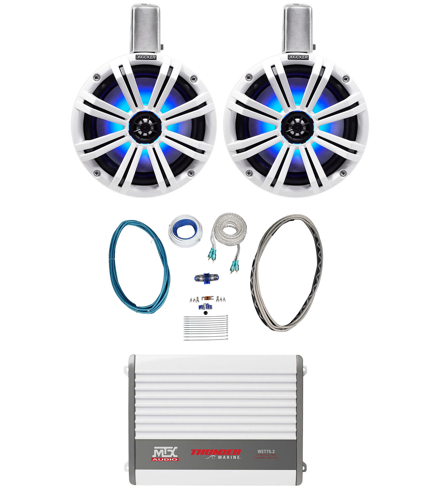 Пара динамиков KICKER 45KMTC8W 8 600 Вт для морского вейкбординга со светодиодной подсветкой усилитель MTX 121190₽