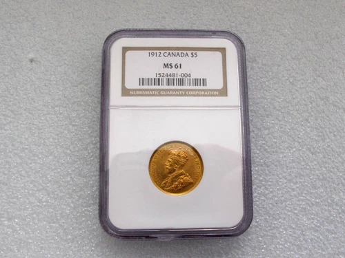 1912 CANADA $5 DOLLAR GOLD COIN KING GEORGE V  NGC MS61